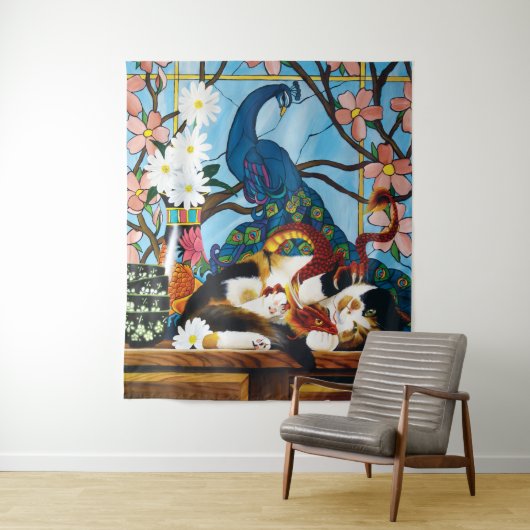 Calico Cat Dragon Red Wandteppich (Beispiel)