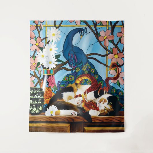 Calico Cat Dragon Red Wandteppich (Vorderseite)