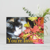 Calico Cat Erntedank zum Abendessen Einladung (Stehend Vorderseite)