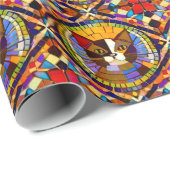 Calico Cat Faces in Fun Mosaic Celebration Geschenkpapier (Rolleneckpunkt)