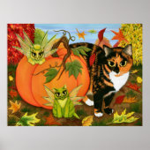 Calico Cat Fairy Cats Blätter Herbst Herbst Kunstd Poster (Vorne)