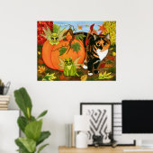 Calico Cat Fairy Cats Blätter Herbst Herbst Kunstd Poster (Heimbüro)