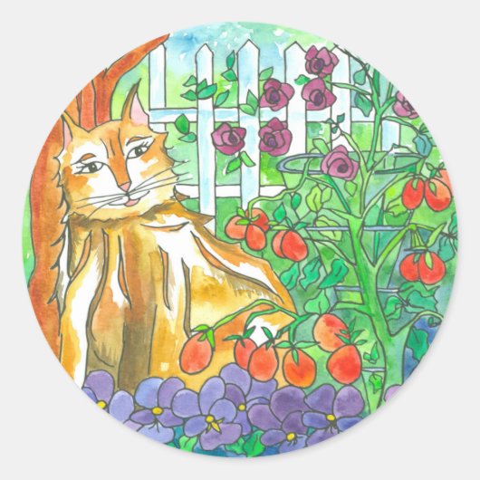 Calico Cat Gemüsegarten Wasserfarbene Malereien Runder Aufkleber (Vorderseite)