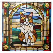 Calico Cat Gestaltetes Glas Decorative Tile Fliese (Vorderseite)