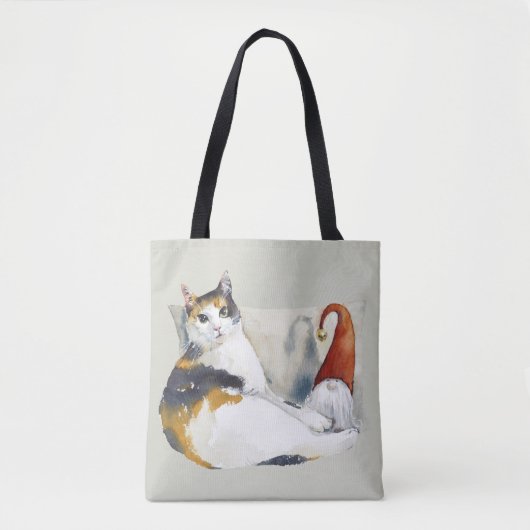 Calico Cat Gnome & Tortoiseshell Wasserfarbe Tasche (Vorderseite)