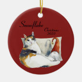 Calico Cat Gnome Weihnachtsthema Aquarell Keramik Ornament (Vorne)