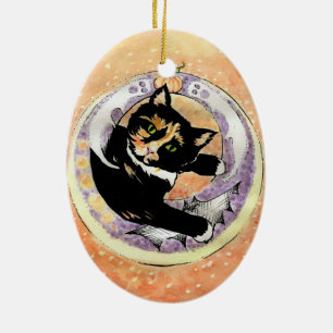 Calico Cat Halloween Keramikornament