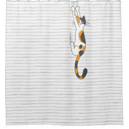Calico Cat hanging on | Funny Cat Lover Duschvorhang
