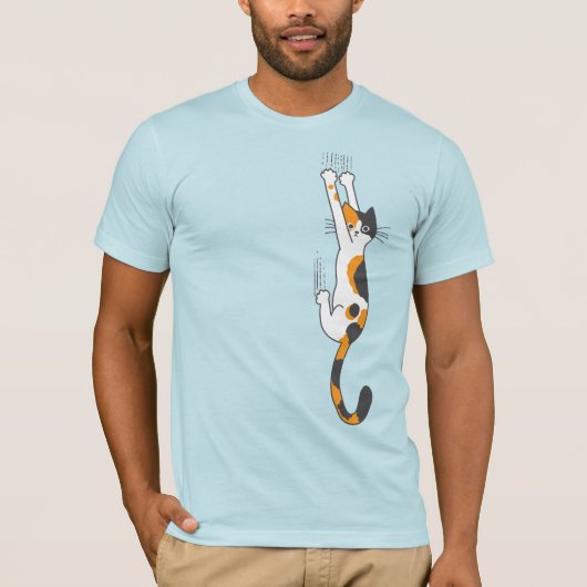 Calico Cat Hanging On Funny Cat Lover's T-Shirt (Vorderseite)