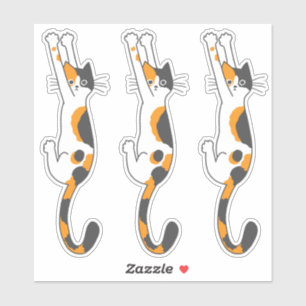 Calico Cat hanging on   Funny Cat Stickers Aufkleber