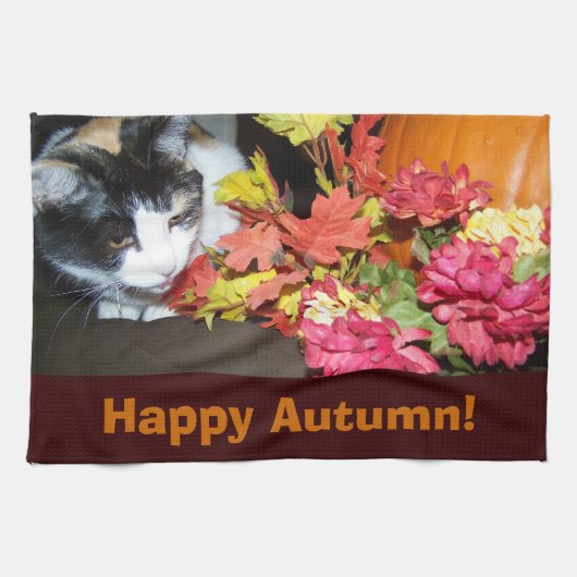 Calico Cat Herbst Herbstlaube Handtuch (Horizontal)