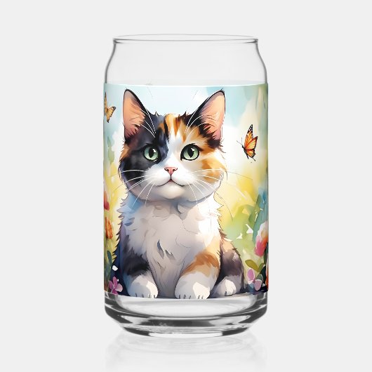 Calico Cat im Frühlingspark mit Schmetterlingen Dosenglas (Rückseite)