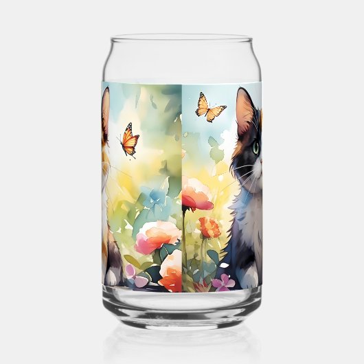 Calico Cat im Frühlingspark mit Schmetterlingen Dosenglas (Rechts)