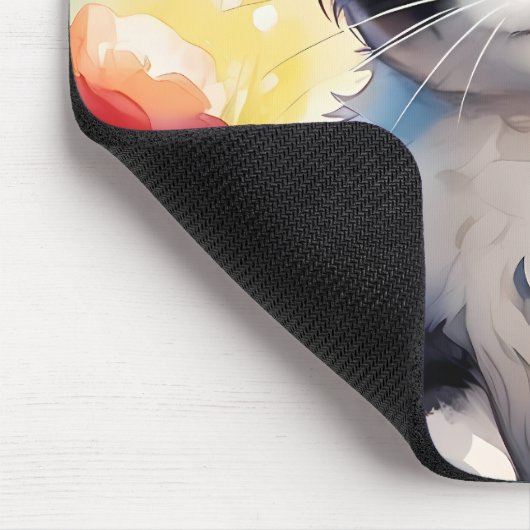 Calico Cat im Frühlingspark mit Schmetterlingen Mousepad (Ecke)