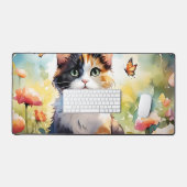 Calico Cat im Frühlingspark mit Schmetterlingen Schreibtischunterlage (Tastatur & Maus)