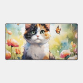 Calico Cat im Frühlingspark mit Schmetterlingen Schreibtischunterlage (Vorderseite)