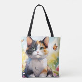 Calico Cat im Frühlingspark mit Schmetterlingen Tasche (Rückseite)