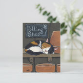 Calico Cat in der Potting Shed Postcard Postkarte (Stehend Vorderseite)