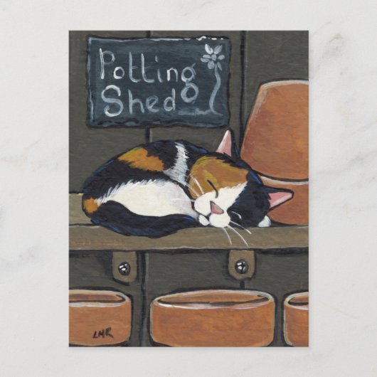 Calico Cat in der Potting Shed Postcard Postkarte (Vorderseite)