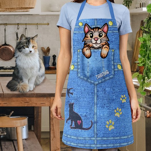 Calico Cat in Imitate Denim Pocket mit Individuell Schürze