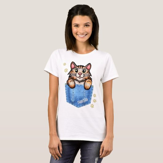 Calico Cat in Imitate Denim Pocket mit Individuell T-Shirt (Vorne ganz)