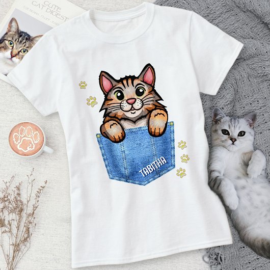 Calico Cat in Imitate Denim Pocket mit Individuell T-Shirt