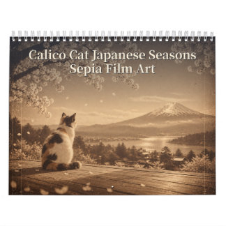 Calico Cat Japanese Seasons Sepia Film Art Kalender