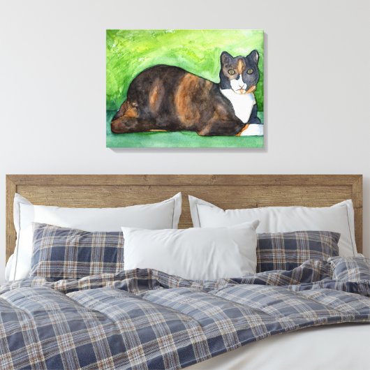 Calico Cat Leinwand Watercolor Malerei (Insitu (Schlafzimmer))