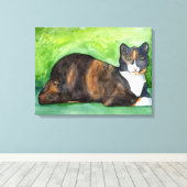 Calico Cat Leinwand Watercolor Malerei (Insitu (Holzboden))