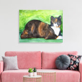 Calico Cat Leinwand Watercolor Malerei (Insitu (Wohnzimmer))