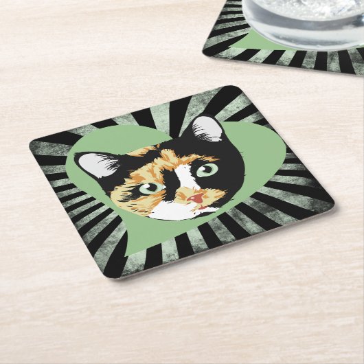 Calico Cat Liebe Rechteckiger Pappuntersetzer (angewinkelt)