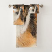 Calico Cat Painting - Niedliche Original Cat Art Badhandtuch Set (Insitu)