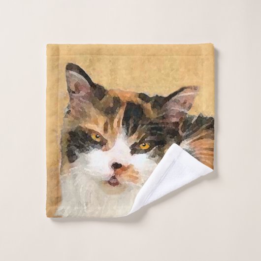 Calico Cat Painting - Niedliche Original Cat Art Badhandtuch Set (Waschlappen)