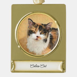 Calico Cat Painting - Niedliche Original Cat Art Banner-Ornament Gold