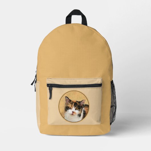 Calico Cat Painting - Niedliche Original Cat Art Bedruckter Rucksack (Vorderseite)