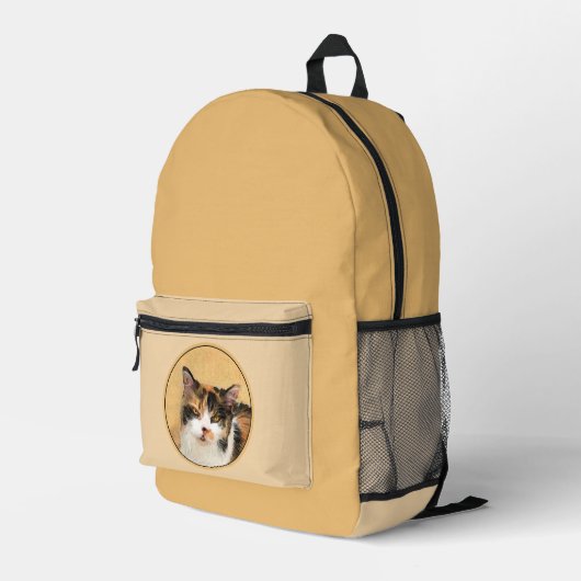 Calico Cat Painting - Niedliche Original Cat Art Bedruckter Rucksack (Rückseitige Ecke Rechts)