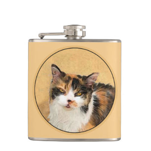 Calico Cat Painting - Niedliche Original Cat Art Flachmann