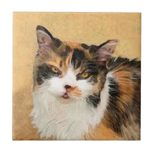 Calico Cat Painting - Niedliche Original Cat Art Fliese