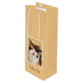 Calico Cat Painting - Niedliche Original Cat Art Geschenktüte Für Weinflaschen (Vorderseite Schrägansicht)
