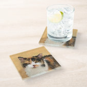 Calico Cat Painting - Niedliche Original Cat Art Glasuntersetzer (Schrägansicht)