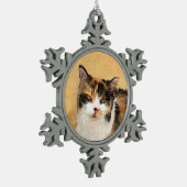 Calico Cat Painting - Niedliche Original Cat Art Schneeflocken Zinn-Ornament (Links)