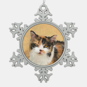Calico Cat Painting - Niedliche Original Cat Art Schneeflocken Zinn-Ornament