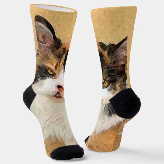 Calico Cat Painting - Niedliche Original Cat Art Socken (Gewinkelt)