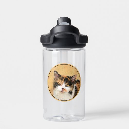 Calico Cat Painting - Niedliche Original Cat Art Trinkflasche (Rückseite)