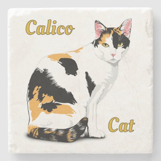 Calico Cat Personalisiert Steinuntersetzer (Vorderseite)