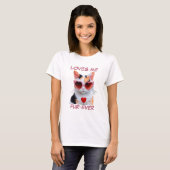 Calico Cat Pink Red Heart Herz-Shaped Sonnenbrille T-Shirt (Vorne ganz)