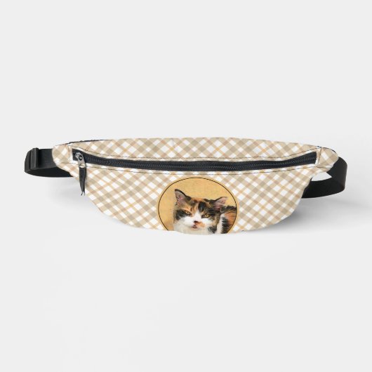 Calico Cat Portrait Malerei Niedliche Kunst Bauchtasche (Vorderseite)