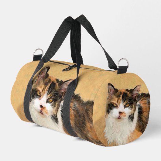 Calico Cat Portrait Malerei Niedliche Kunst Duffle Bag (Linke Seite)