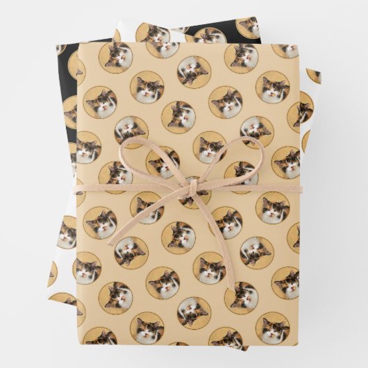 Calico Cat Portrait Malerei Niedliche Kunst Geschenkpapier Set (Beispiel)