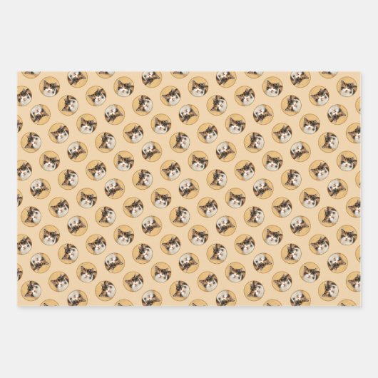 Calico Cat Portrait Malerei Niedliche Kunst Geschenkpapier Set (Vorderseite)